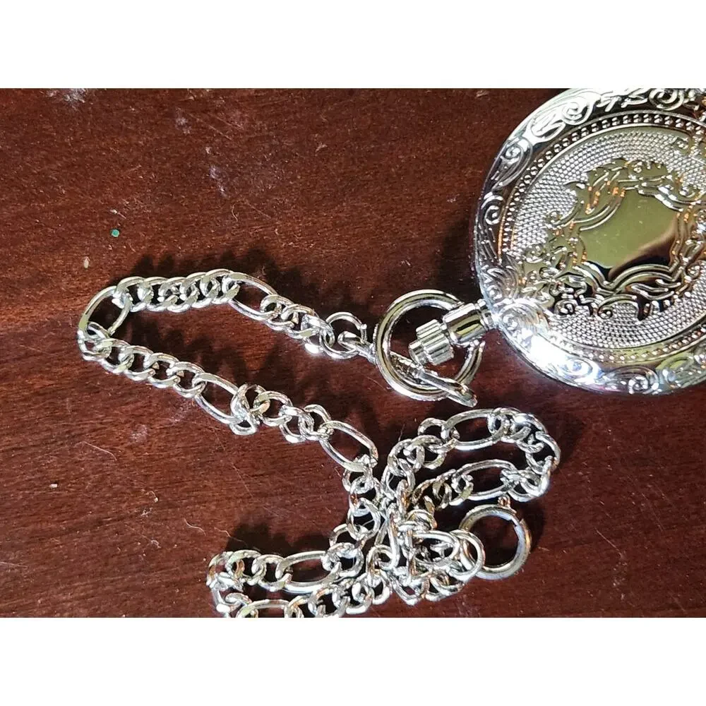 James Michael Skeleton Pocket Watch Silver Tone Open Face Quartz